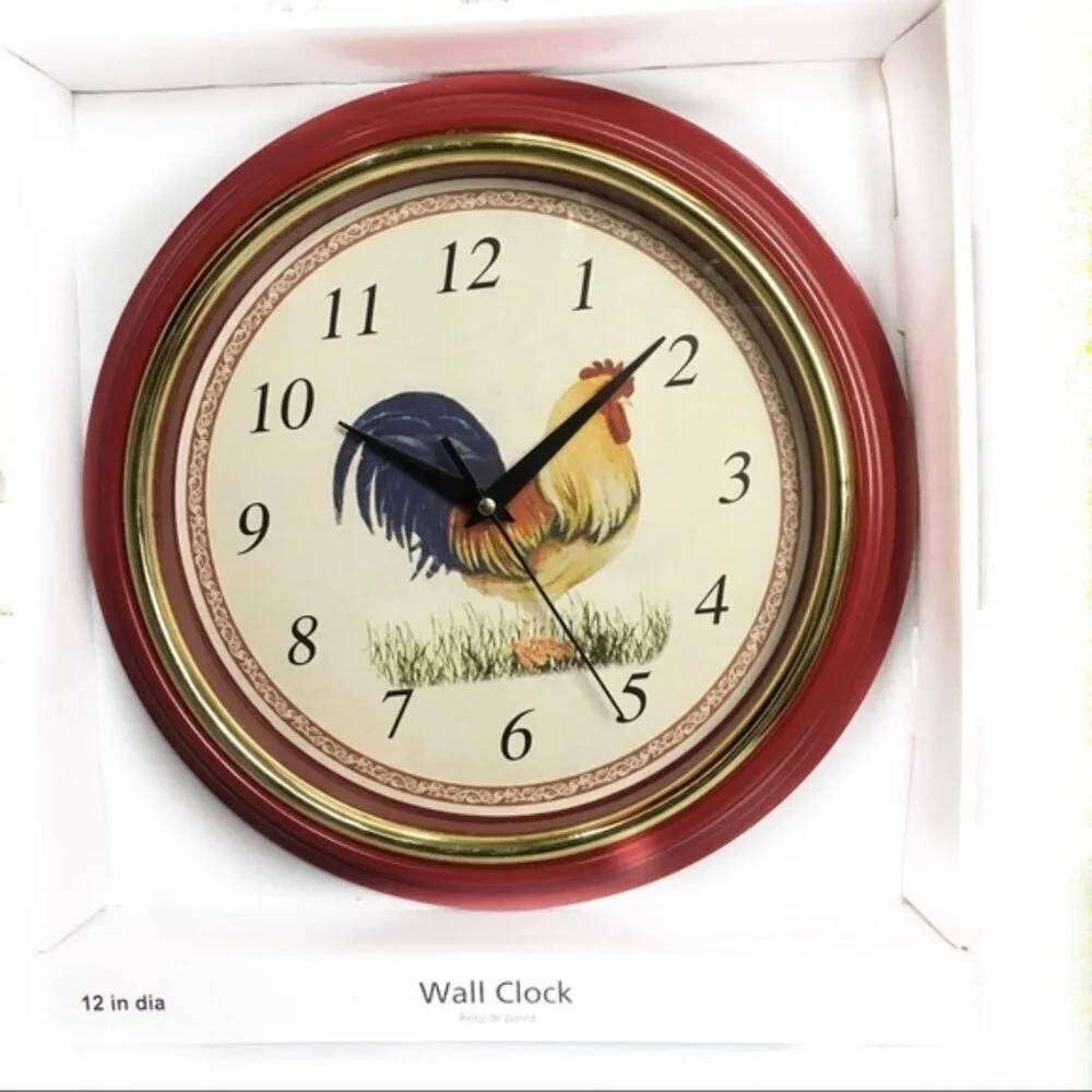 Rooster Wall Clock Round Colorful Retro Vintage Style Clock 12” Multicolor NEW